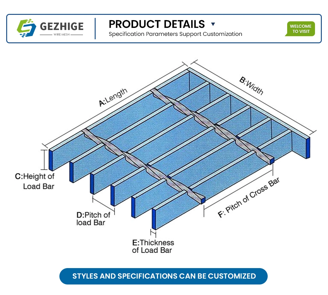 Gezhige Blue 38mm GRP Grating Manufacturing Custom Pultruded Fiberglass Grating China 30X3 30X4mm Bearing Bar Fiberglass Molded Grating